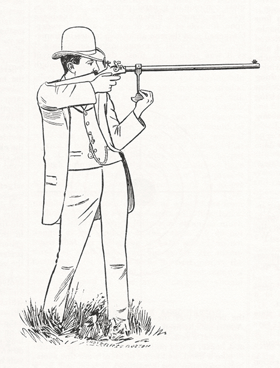 Typical offhand position used by Scheutzen riflemen when using the palm rest and hooked buttplate.